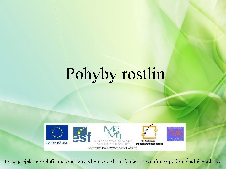 Pohyby rostlin Tento projekt je spolufinancován Evropským sociálním fondem a státním rozpočtem České republiky