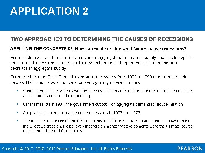 APPLICATION 2 TWO APPROACHES TO DETERMINING THE CAUSES OF RECESSIONS APPLYING THE CONCEPTS #2: