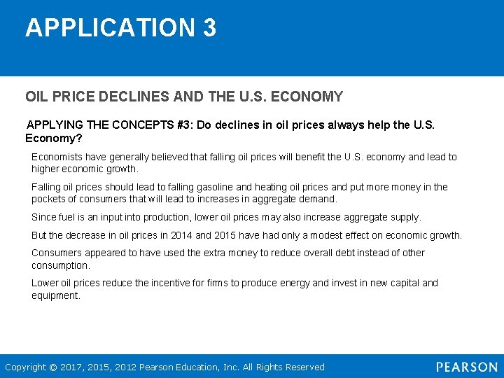 APPLICATION 3 OIL PRICE DECLINES AND THE U. S. ECONOMY APPLYING THE CONCEPTS #3: