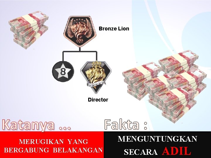 Bronze Lion Director Katanya. . . MERUGIKAN YANG BERGABUNG BELAKANGAN Fakta : MENGUNTUNGKAN SECARA