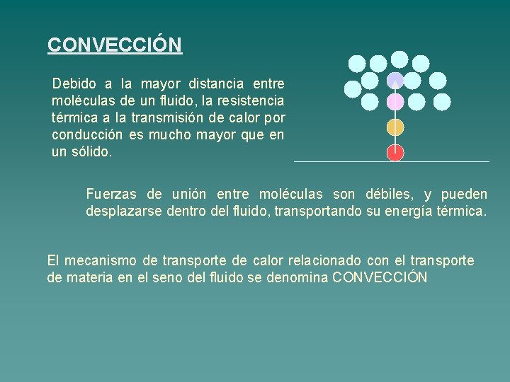 CONVECCIÓN Debido a la mayor distancia entre moléculas de un fluido, la resistencia térmica