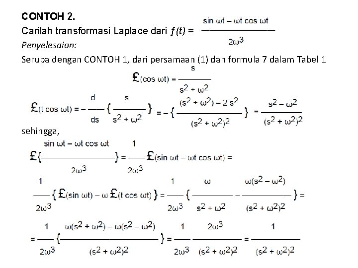 CONTOH 2. Carilah transformasi Laplace dari ƒ(t) = Penyelesaian: Serupa dengan CONTOH 1, dari CONTOH 2. Carilah transformasi Laplace dari ƒ(t) = Penyelesaian: Serupa dengan CONTOH 1, dari