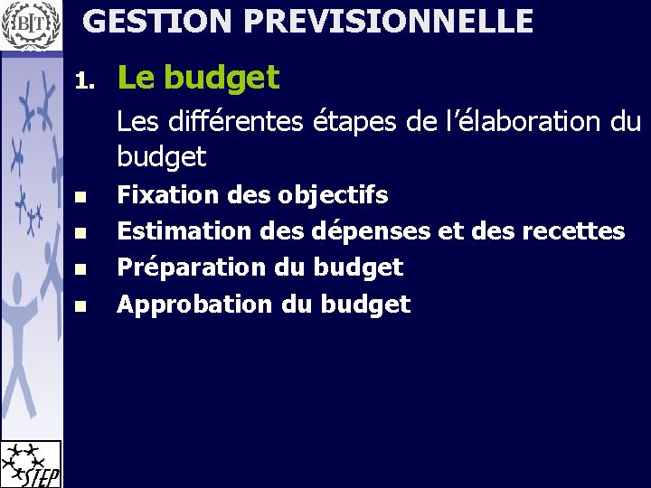 GESTION PREVISIONNELLE 1. Le budget Les différentes étapes de l’élaboration du budget n n