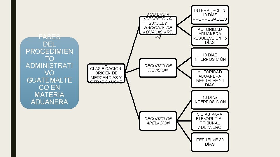 FASES DEL PROCEDIMIEN TO ADMINISTRATI VO GUATEMALTE CO EN MATERIA ADUANERA AUDIENCIA (DECRETO 142013