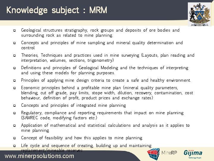 Knowledge subject : MRM q q q Geological structures stratigraphy, rock groups and deposits Knowledge subject : MRM q q q Geological structures stratigraphy, rock groups and deposits