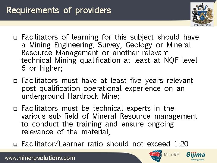 Requirements of providers q q Facilitators of learning for this subject should have a Requirements of providers q q Facilitators of learning for this subject should have a