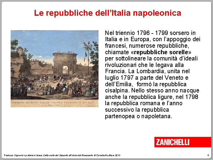 Le repubbliche dell’Italia napoleonica Nel triennio 1796 - 1799 sorsero in Italia e in
