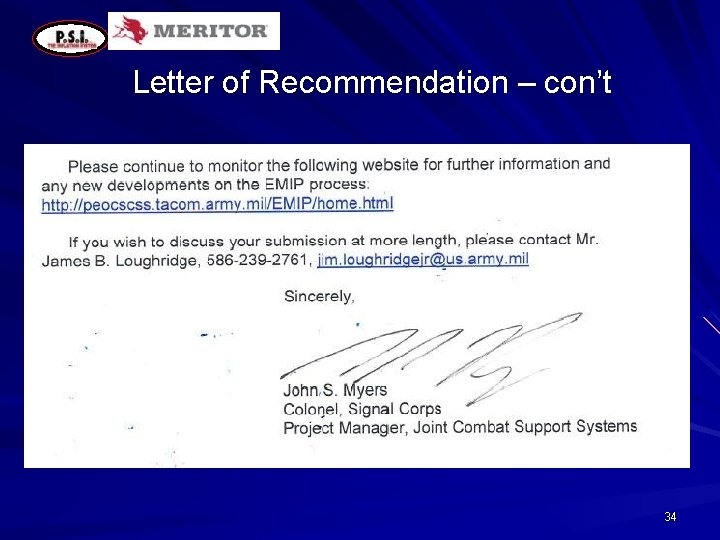 Letter of Recommendation – con’t 34 