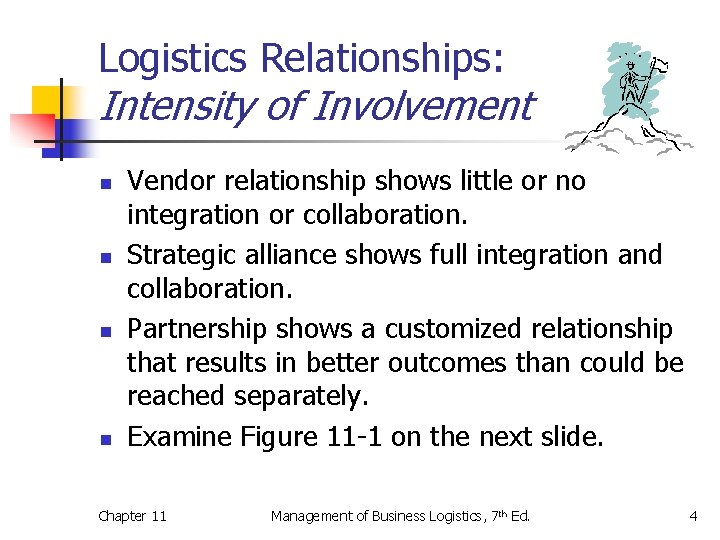 Logistics Relationships: Intensity of Involvement n n Vendor relationship shows little or no integration
