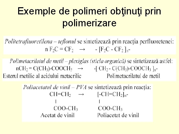 Exemple de polimeri obţinuţi prin polimerizare 