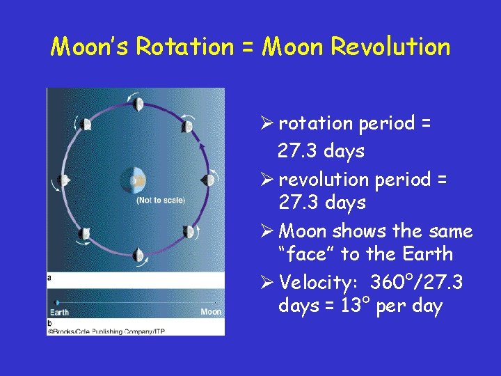 Moon’s Rotation = Moon Revolution Ø rotation period = 27. 3 days Ø revolution