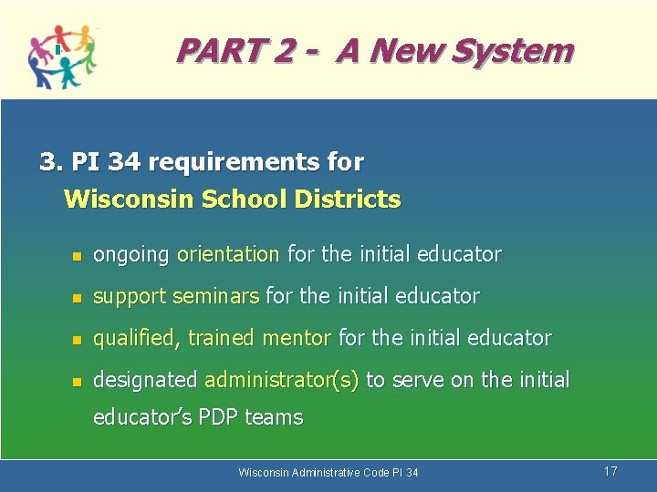 PART 2 - A New System 3. PI 34 requirements for Wisconsin School Districts