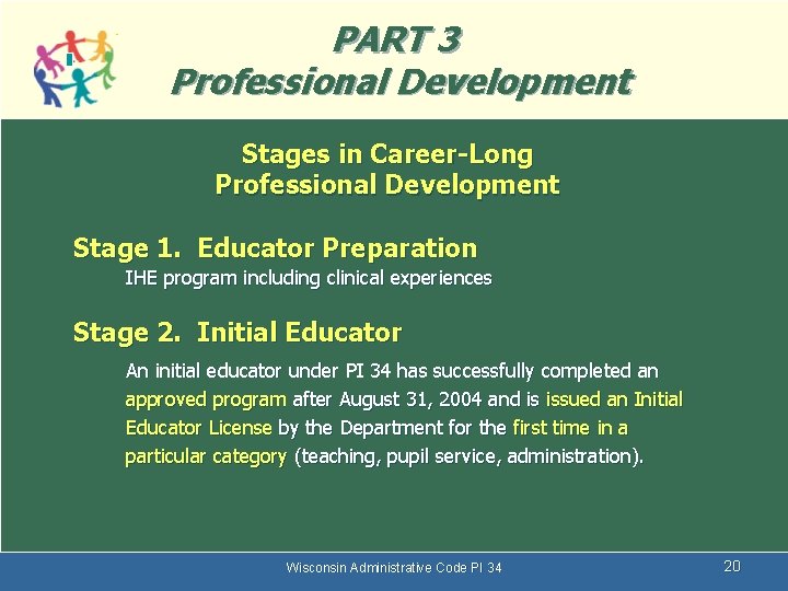 PART 3 Professional Development Stages in Career-Long Professional Development Stage 1. Educator Preparation IHE