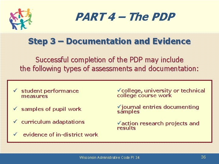 PART 4 – The PDP Step 3 – Documentation and Evidence Successful completion of