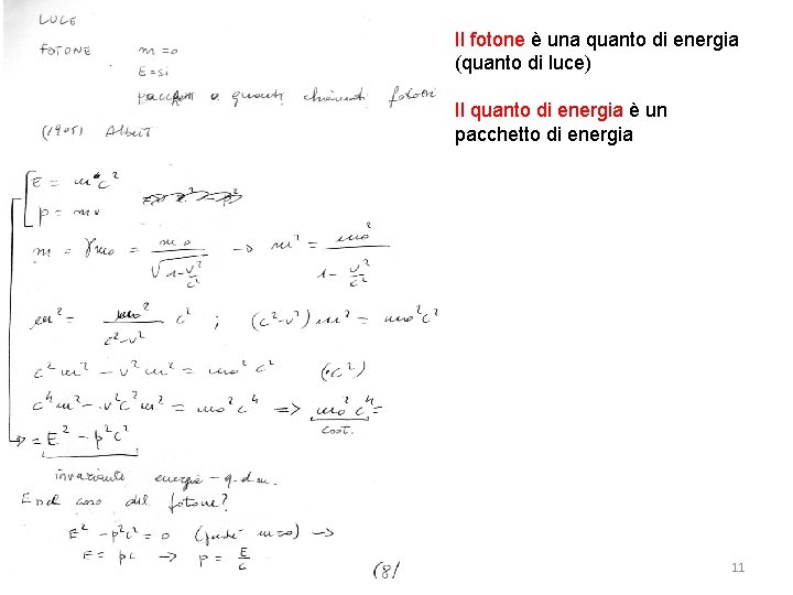 Il fotone è una quanto di energia (quanto di luce) Il quanto di energia
