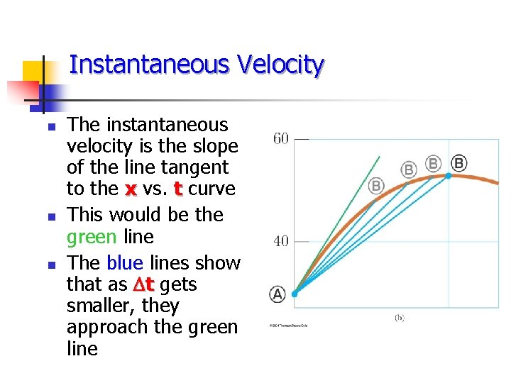 Instantaneous Velocity n n n The instantaneous velocity is the slope of the line