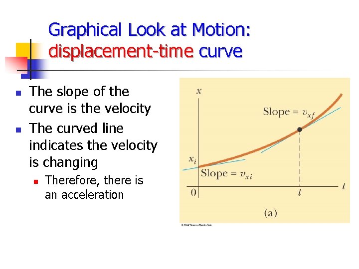 Graphical Look at Motion: displacement-time curve n n The slope of the curve is