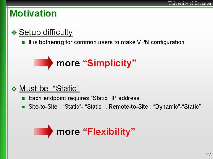 University of Tsukuba Motivation v Setup n difficulty It is bothering for common users