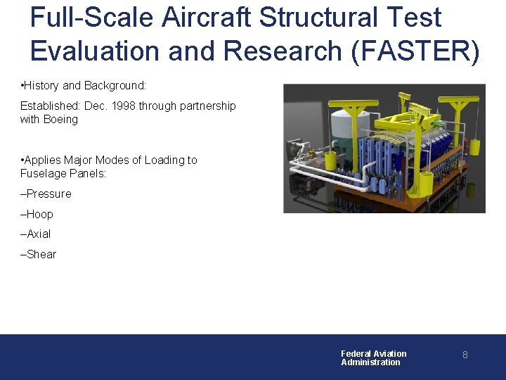 Full-Scale Aircraft Structural Test Evaluation and Research (FASTER) • History and Background: Established: Dec.