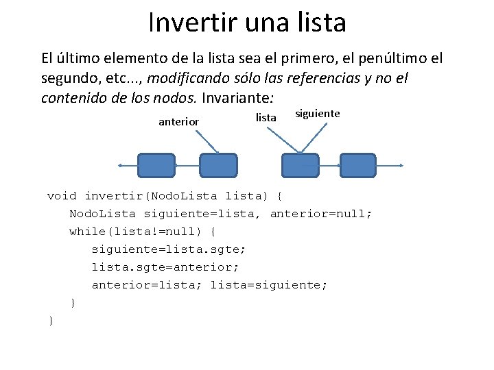 Invertir una lista El último elemento de la lista sea el primero, el penúltimo