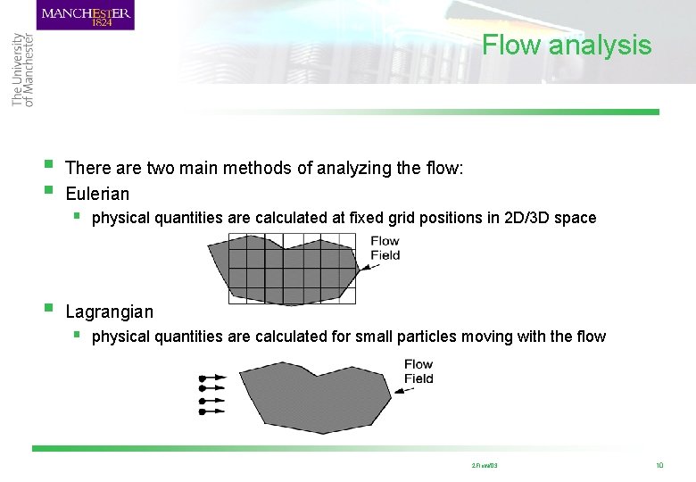 Flow analysis § § There are two main methods of analyzing the flow: Eulerian