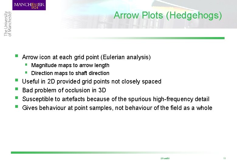 Arrow Plots (Hedgehogs) § § § Arrow icon at each grid point (Eulerian analysis)