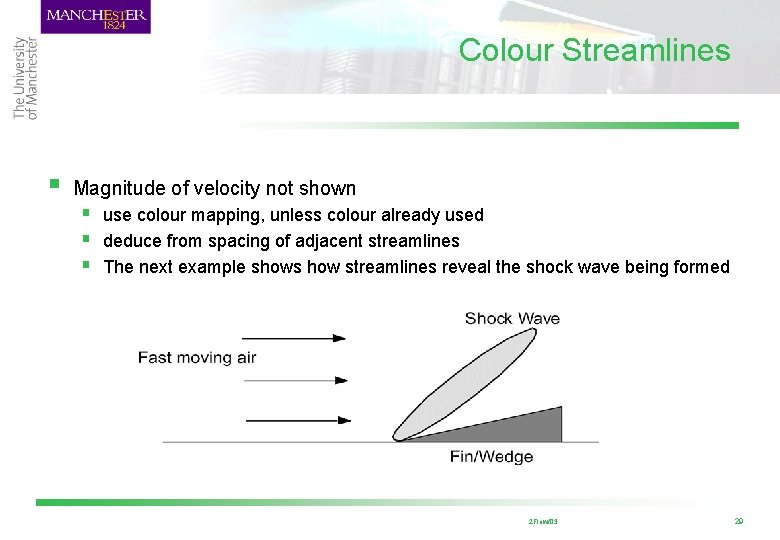 Colour Streamlines § Magnitude of velocity not shown § use colour mapping, unless colour