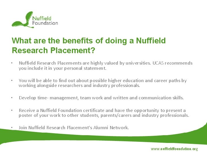 What are the benefits of doing a Nuffield Research Placement? • Nuffield Research Placements