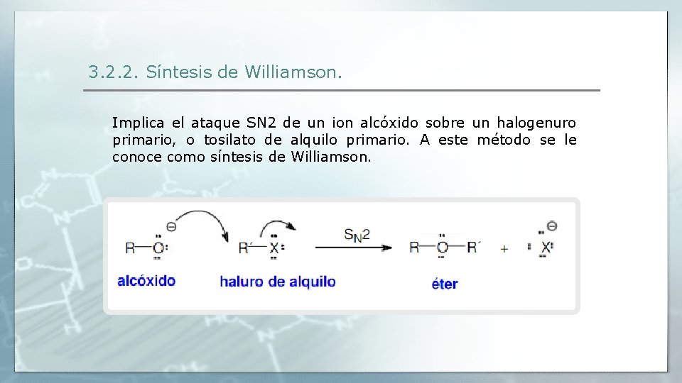 3. 2. 2. Síntesis de Williamson. Implica el ataque SN 2 de un ion