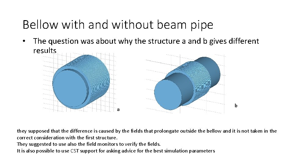 Bellow with and without beam pipe • The question was about why the structure