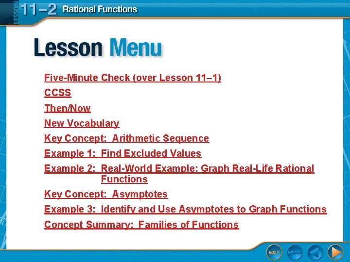 Five-Minute Check (over Lesson 11– 1) CCSS Then/Now New Vocabulary Key Concept: Arithmetic Sequence