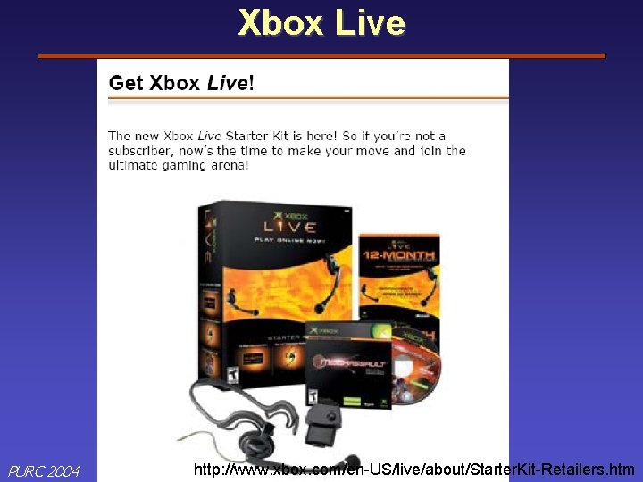 Xbox Live PURC 2004 http: //www. xbox. com/en-US/live/about/Starter. Kit-Retailers. htm 