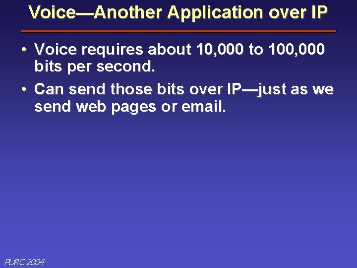 Voice—Another Application over IP • Voice requires about 10, 000 to 100, 000 bits