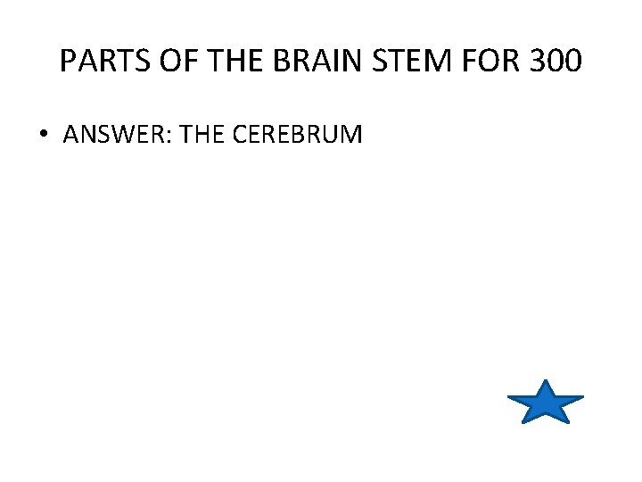 PARTS OF THE BRAIN STEM FOR 300 • ANSWER: THE CEREBRUM 