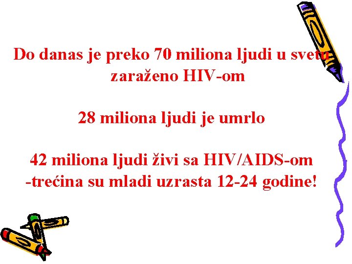 Do danas je preko 70 miliona ljudi u svetu zaraženo HIV-om 28 miliona ljudi