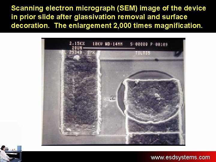 Scanning electron micrograph (SEM) image of the device in prior slide after glassivation removal