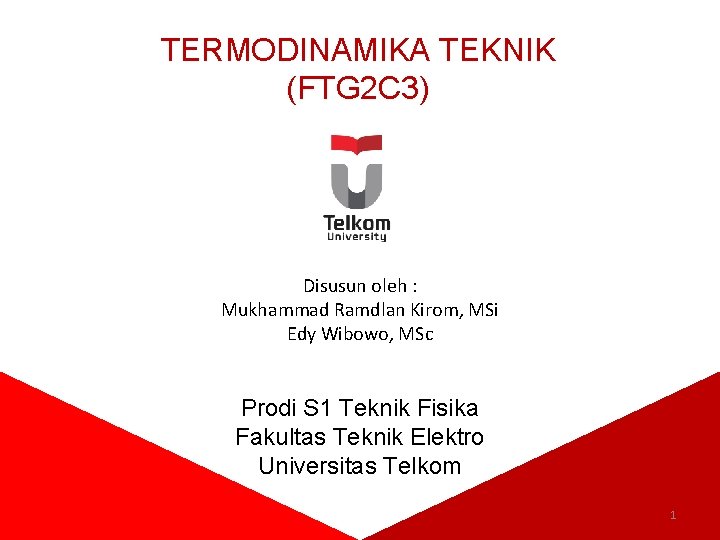 TERMODINAMIKA TEKNIK (FTG 2 C 3) Disusun oleh : Mukhammad Ramdlan Kirom, MSi Edy