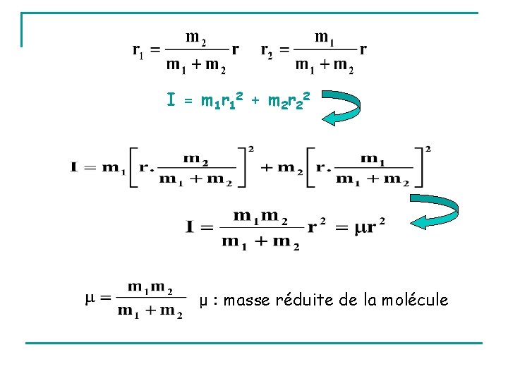 I = m 1 r 12 + m 2 r 22 μ : masse