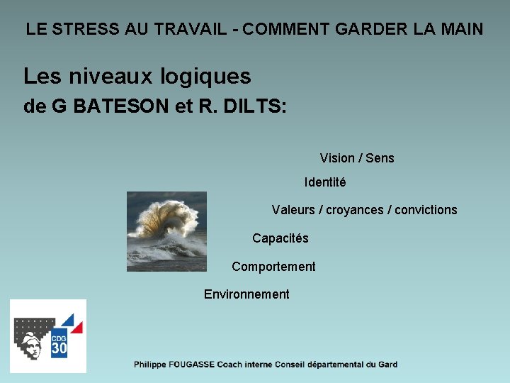 LE STRESS AU TRAVAIL - COMMENT GARDER LA MAIN Les niveaux logiques de G