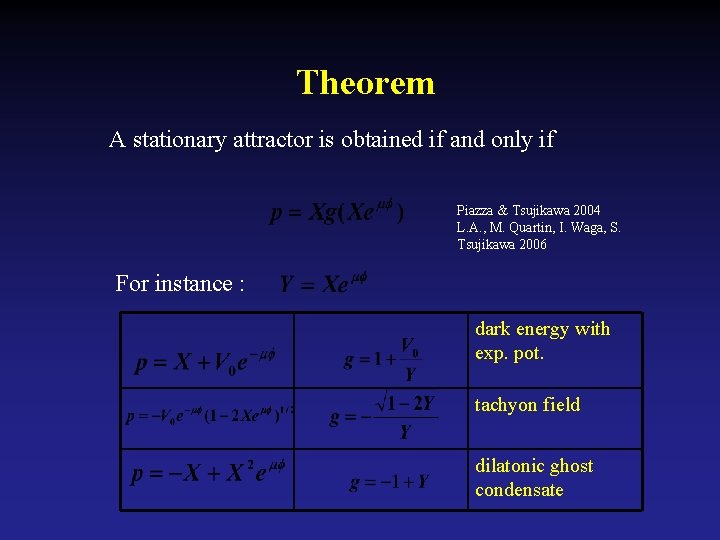 Theorem A stationary attractor is obtained if and only if Piazza & Tsujikawa 2004
