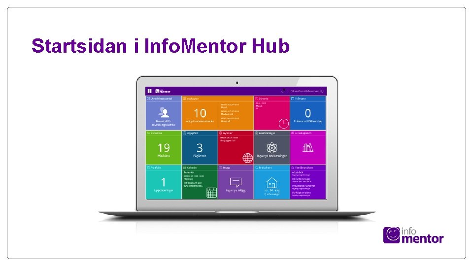 Startsidan i Info. Mentor Hub 