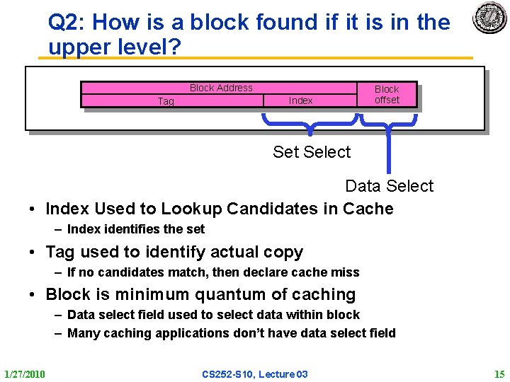 Q 2: How is a block found if it is in the upper level? Q 2: How is a block found if it is in the upper level?