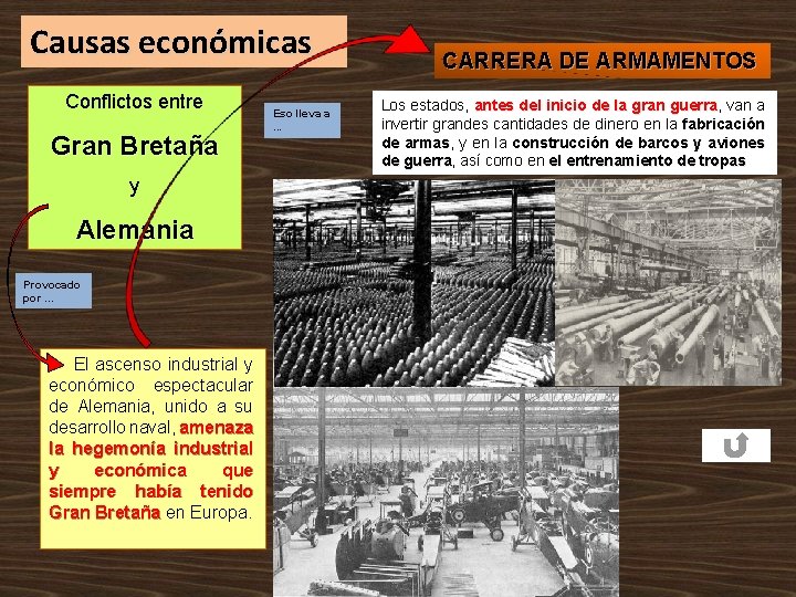 Causas económicas Conflictos entre Gran Bretaña y Alemania Provocado por. . . El ascenso