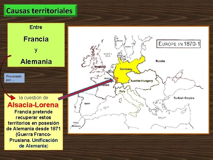 Causas territoriales Entre Francia y Alemania Provocado por. . . la cuestión de Alsacia-Lorena: