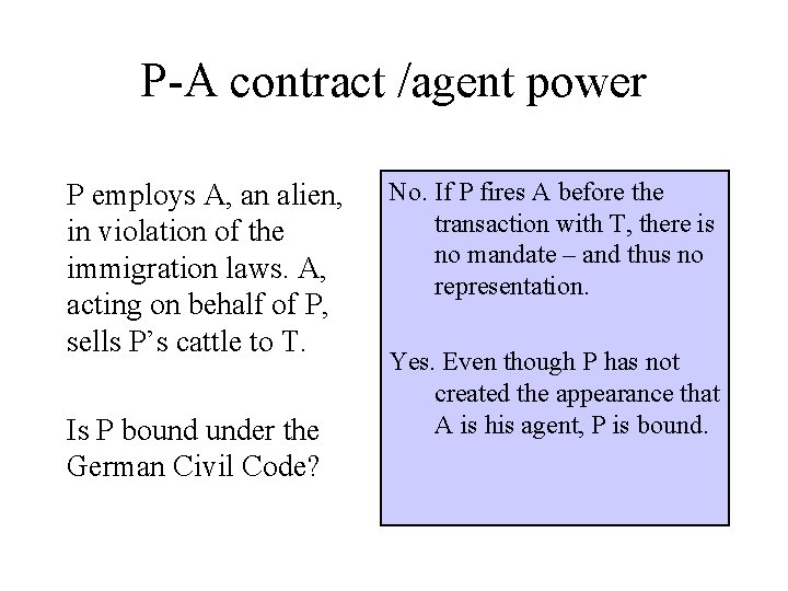 P-A contract /agent power P employs A, an alien, in violation of the immigration