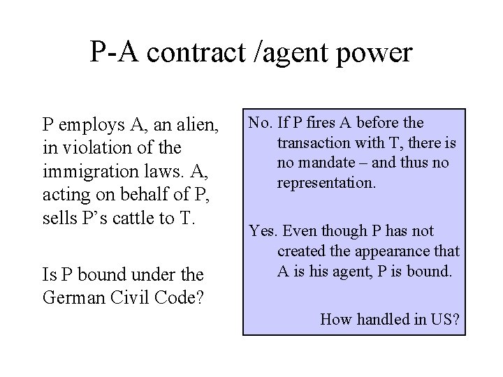 P-A contract /agent power P employs A, an alien, in violation of the immigration