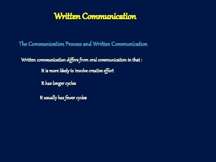 Written Communication The Communication Process and Written Communication Written communication differs from oral communication