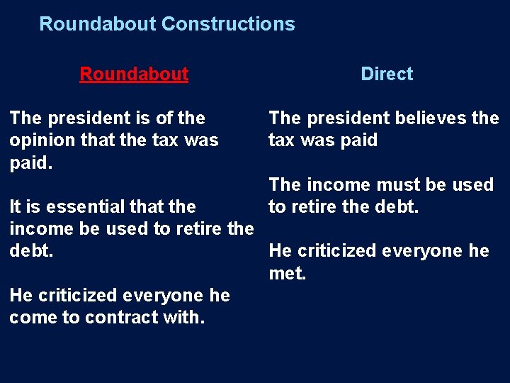 Roundabout Constructions Roundabout The president is of the opinion that the tax was paid.
