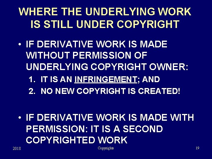 WHERE THE UNDERLYING WORK IS STILL UNDER COPYRIGHT • IF DERIVATIVE WORK IS MADE