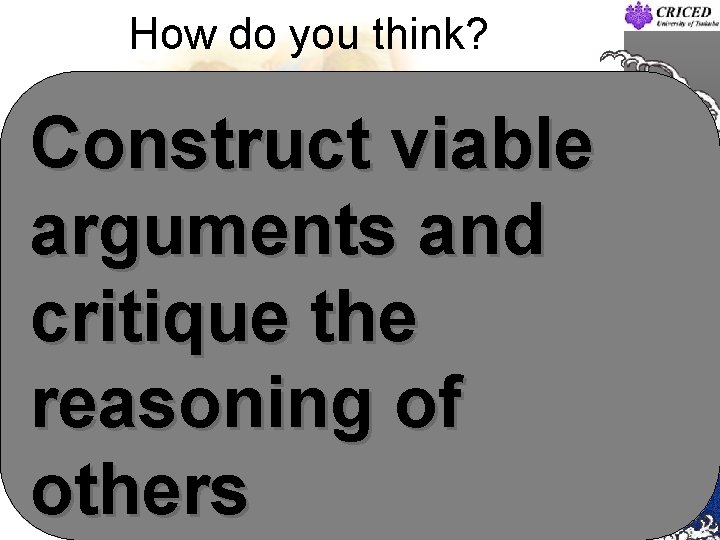 How do you think? Construct viable arguments and critique the reasoning of others 4